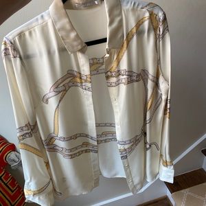 J. McLaughlin silky white knot dress shirt